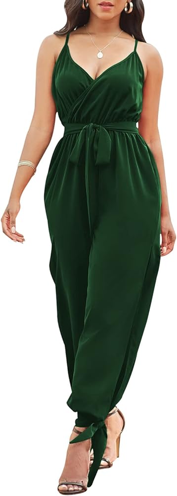 LightlyKiss Casual Summer Dressy Jumpsuits for Women Spaghetti Strap Wide Leg Split Long Pants Loose Fit Rompers