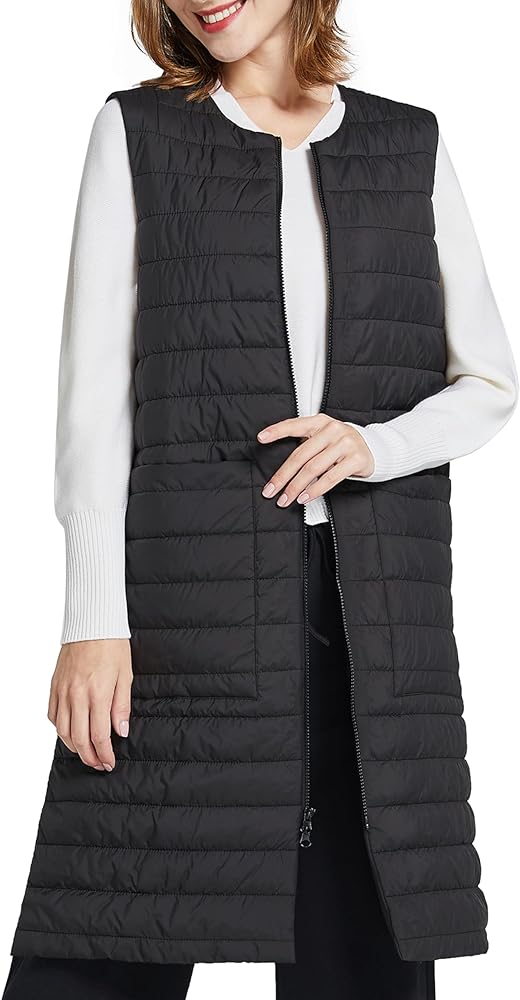 Women Long Puffer Vest Down Quilted Lightweight Sleeveless Jacket with Pockets