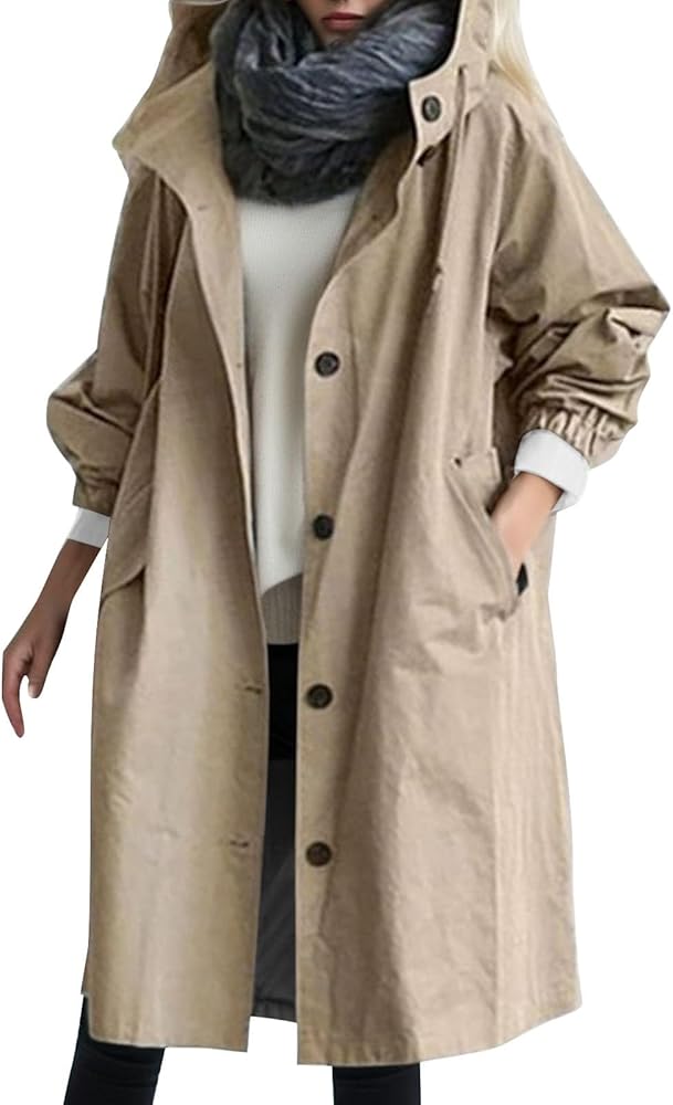 Women's Trench Coat 2024 Long Double-Breasted Fall Fashion Windbreaker Jackets Classic Lapel Slim Overcoat Outerwear