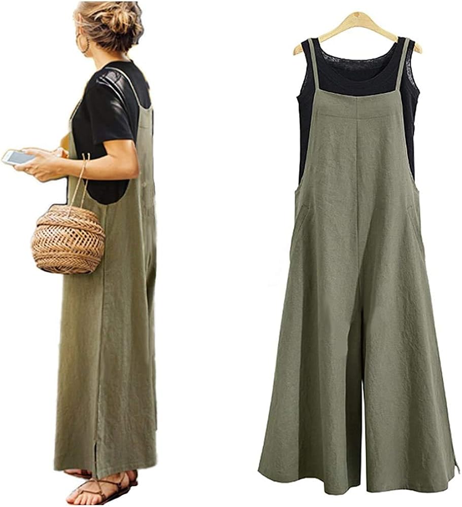 Women's Jumpsuits Casual Long Rompers Wide Leg Baggy Bibs Overalls Pants S-5XL