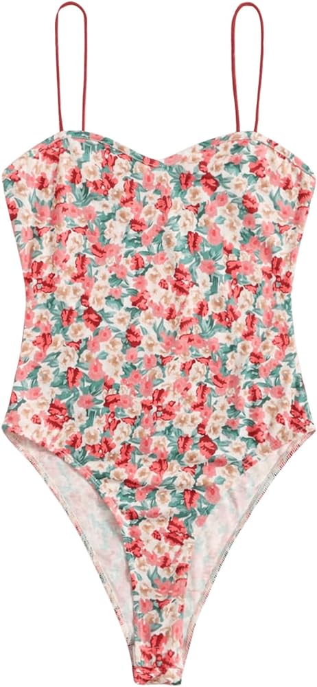 WDIRARA Women's Floral Print Cami Bodysuit Sleeveless Skinny Camisole Top