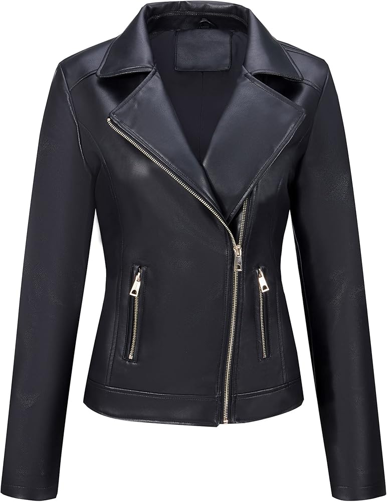 Bellivera Women Faux Leather Casual Jacket, Fall and Spring Fashion Motorcycle Bike Coat