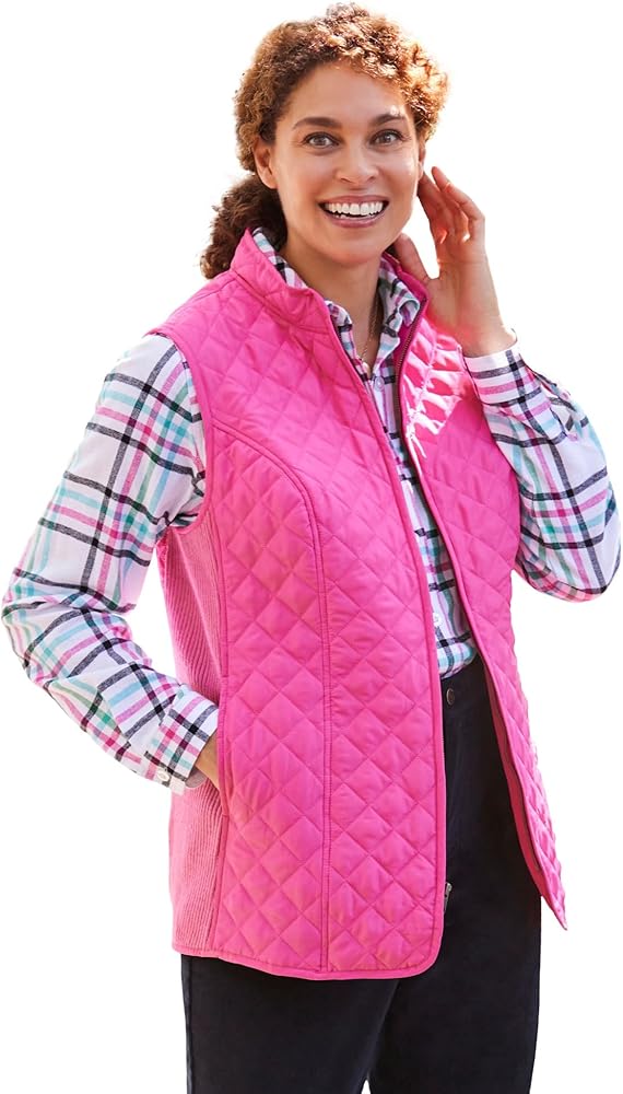 Woman Within Plus Size Zip-Front Quilted Vest Long Lightweight Gilet