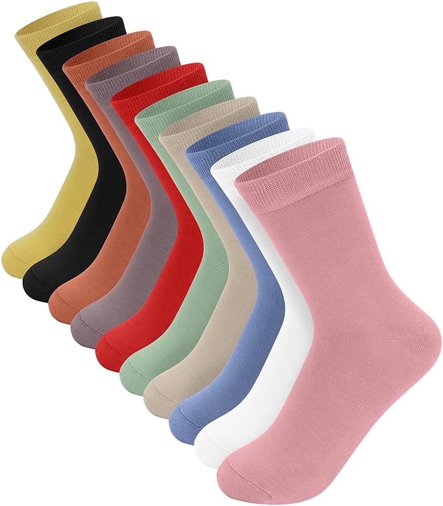 Womens Cotton Crew Socks Soft Casual Above Ankle Socks Colorful Athletic Stretch Socks for Women Ladies Girls 10 Pack