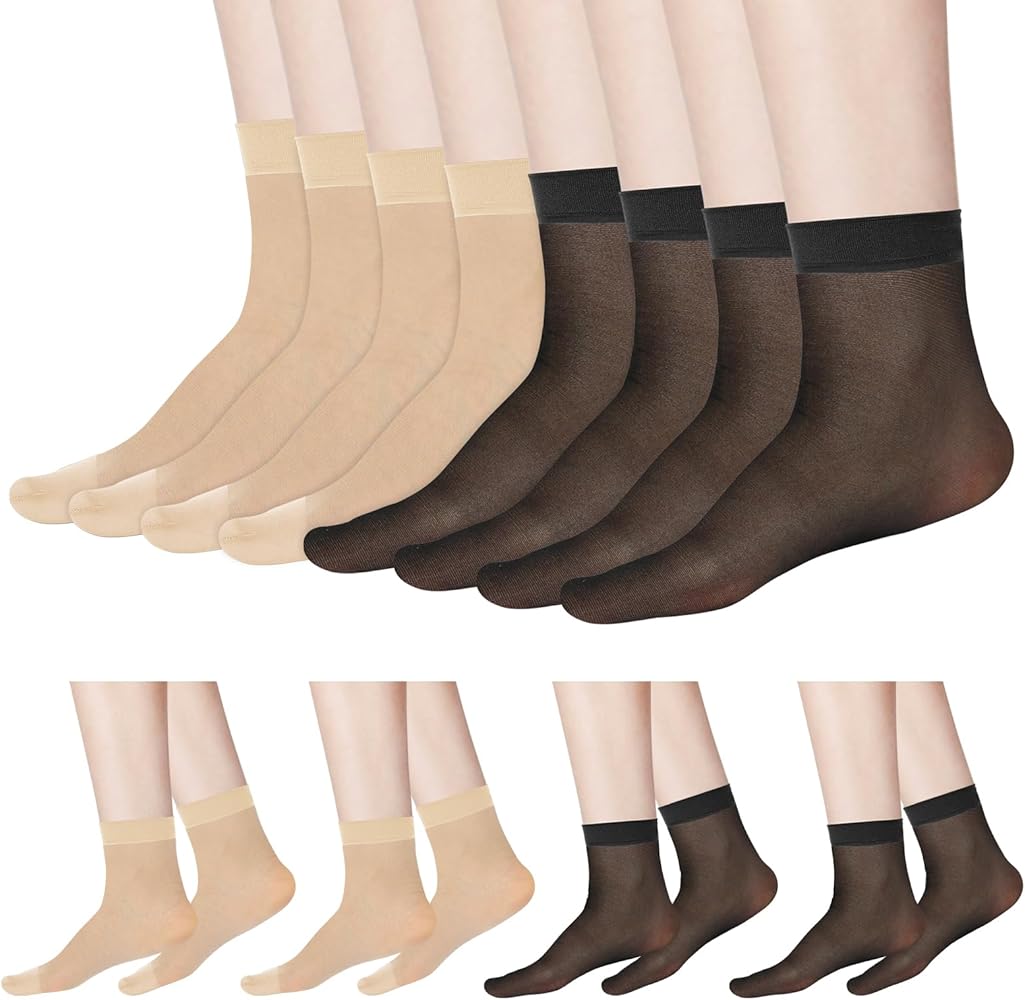 10 Pairs Womens Sheer Ankle Socks Thin Nylon Transparent Ankle High Hosiery Socks Short Dress Stockings for Women