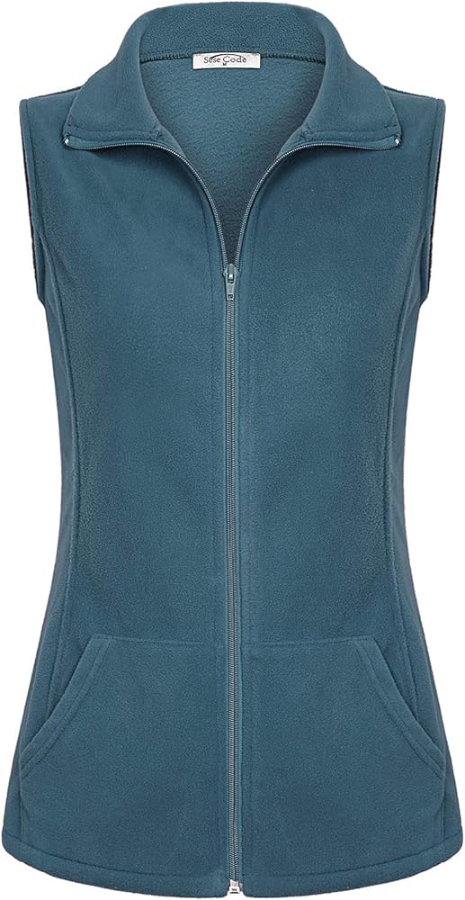 SeSe Code Women's Casual Zip Up Front Lightweight Fleece Vest with Pockets