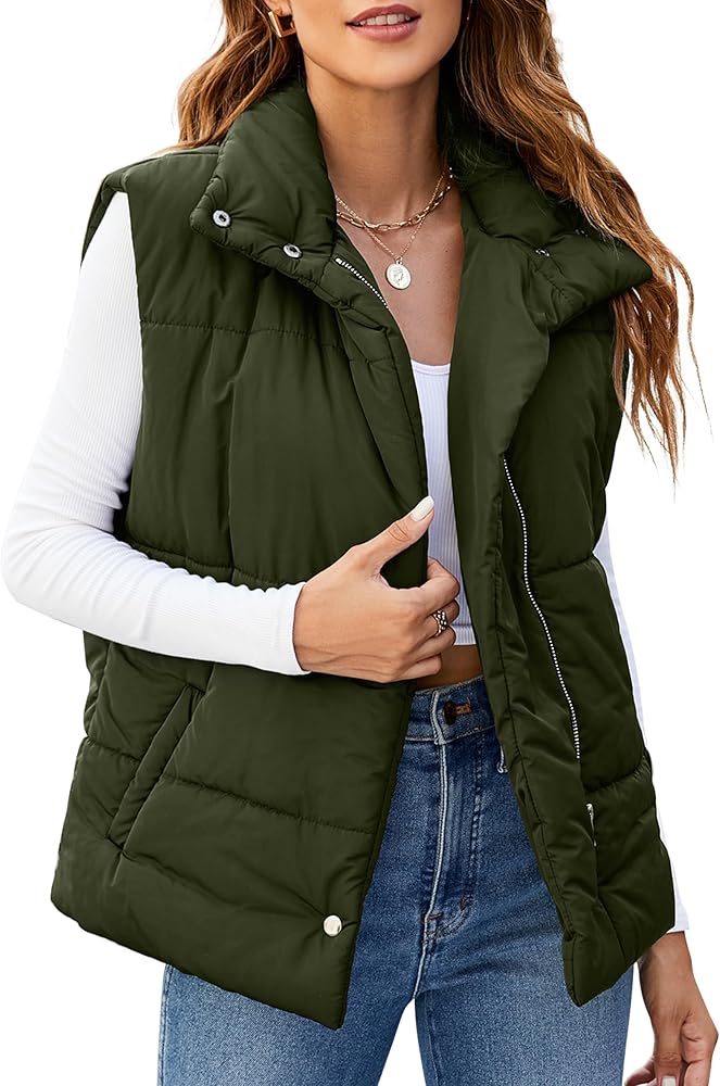 Blooming Jelly Womens Zip Up Puffer Vest Stand-up Collar Jacket Vests Outerwear With Pockets 2024