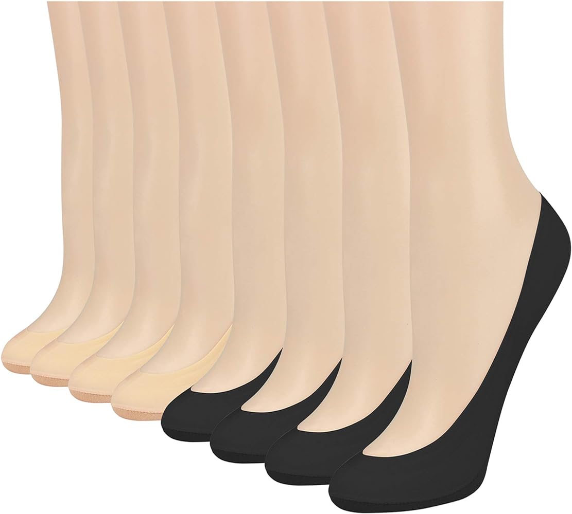 Double Couple 8 Pairs No Show Socks Women Low Cut Socks for Flats Non Slip Thin Liner Socks