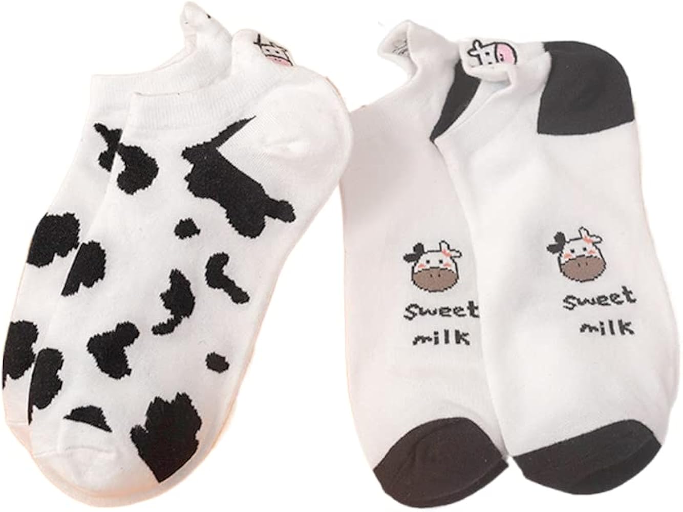 2 Pair Cartoon Cow Pattern Socks Cotton Hosiery Black White Short Sock Casual Socks For Women Girls