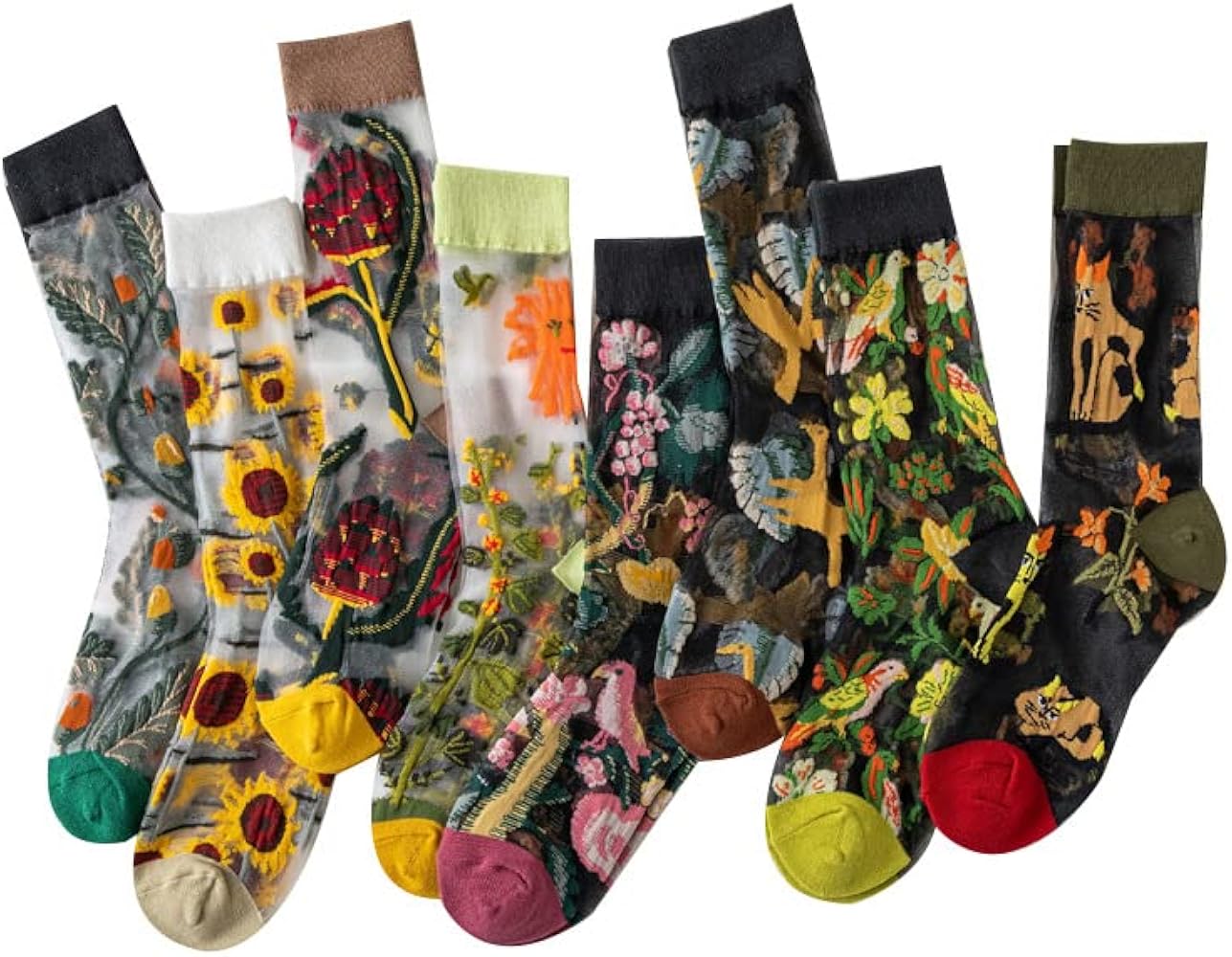 8 Pairs Sheer Socks for Women Vintage Embroidered Floral Socks Coquettish Aesthetic Mesh Socks Y2K Teen Fulle Socks