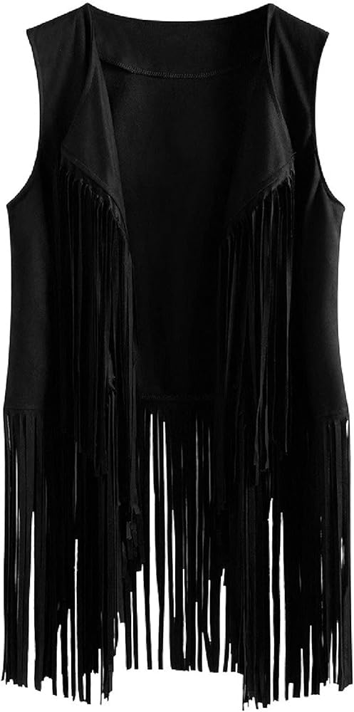 Ladies Fringe Coat Women Faux Suede Vest Long Sleeveless Jacket Solid Color Cardigan Tassel Vest Plus Size