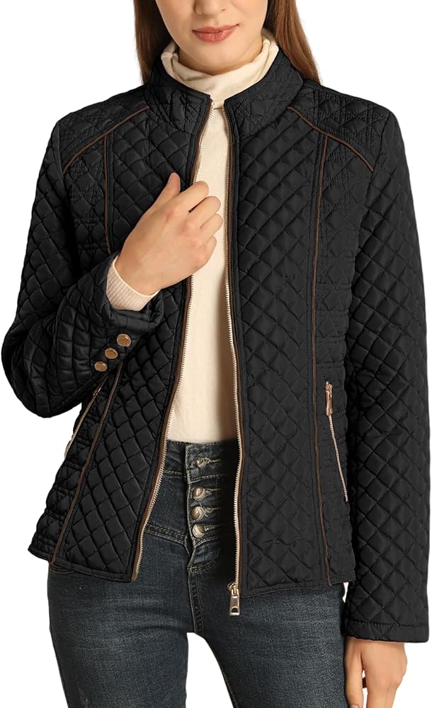 Bellivera Women's Stand Collar Lightweight Quilted Puffer Jacket Padded Zip Coat for Fall and Winter