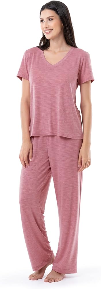 Fruit of the Loom Women's Short Sleeve Tee and Pant 2 Piece Sleep Pajama Set