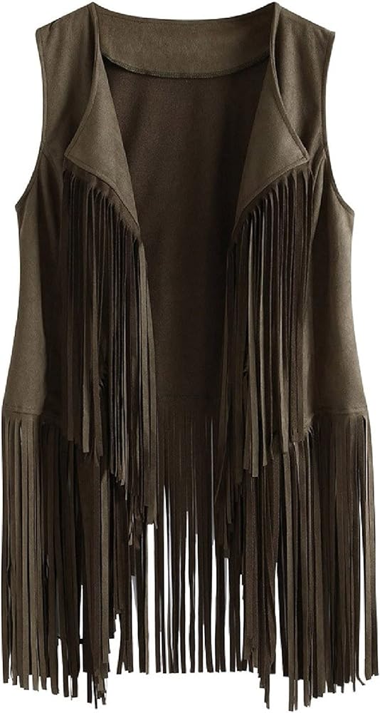 LEHOZIHEQ Womens Tassel Sleeveless Vest Retro 70s Hippie Fashion Cardigans Faux Suede Casual Jackets Leather Cowboy Waistcoat