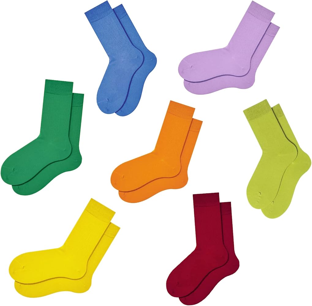 Solid Multi-Color Crew Socks For Women Cotton Athletic Socks,Womens Dress Socks,7PACKS