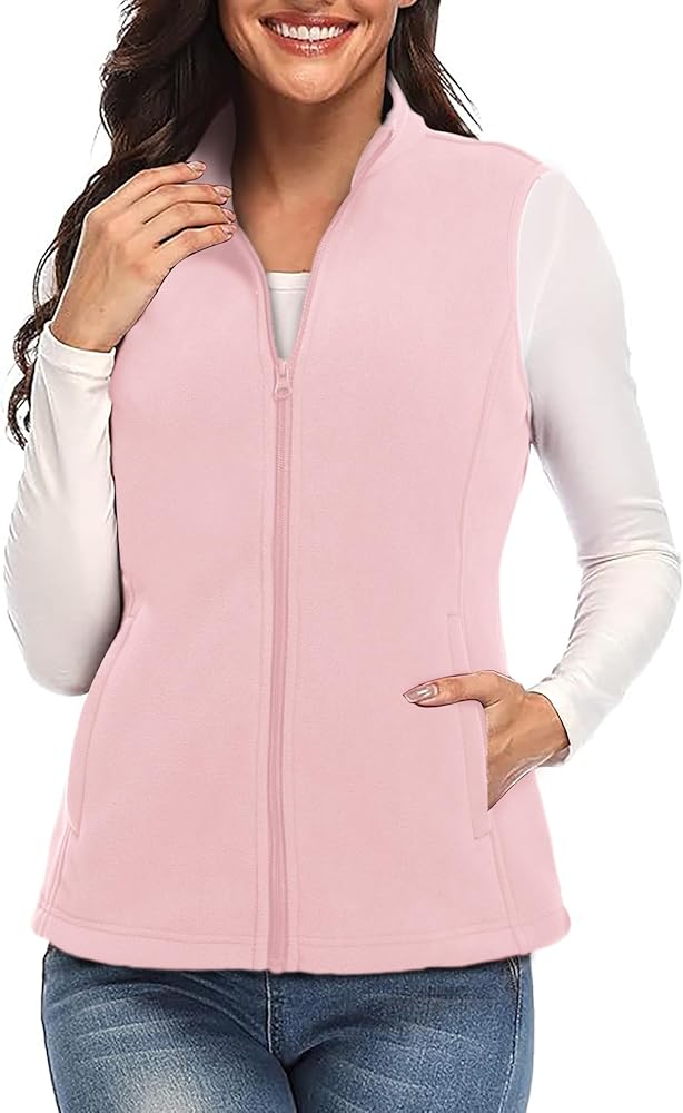 SMENG Women's Polar Fleece Zipper Vest Sleeveless Stand Collar Jacket Soft Warm Outerwear Coat Vest with 4 Pockets