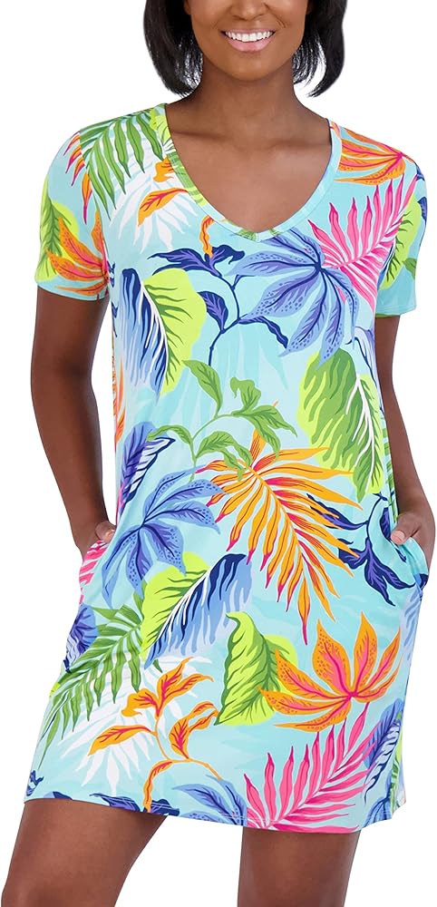 Stella Parker womens Standard Swimsuit Cover Up Short Sleeve Upf 30+ Sun Protection Bathing Suit Beach Dress