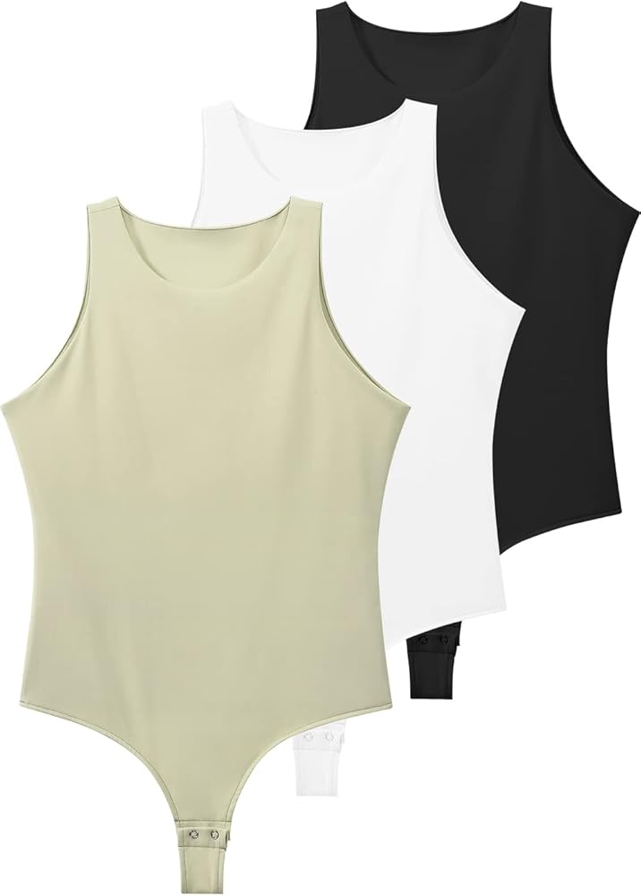 Xelky Womens Sleeveless Bodysuit High Neck soild slimming Body Suit Tank Tops Tummy Control