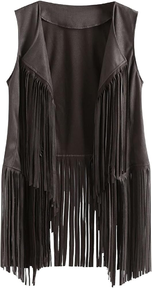 Fringe Tops for Women Cowgirl Plus Size Vest Western Tassels Solid Color Jackets Sleeveless Open Front Coats