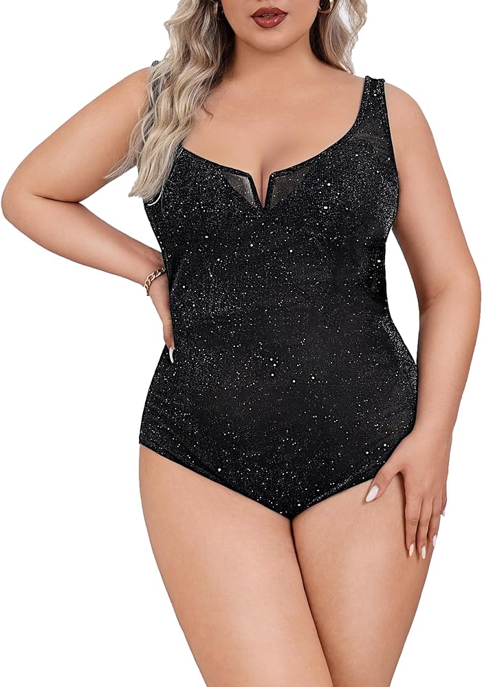 See Though Sexy Mesh Sleeveless Bodysuit for Women Sheer Sparkle Body Suit Tank Tops