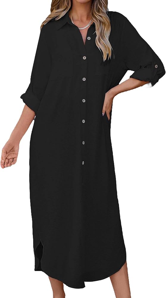 Bsubseach Swimsuit Coverup for Women 2024 Casual Dresses Button Down Beach Dress Long Kimonos Cardigans with Pockets