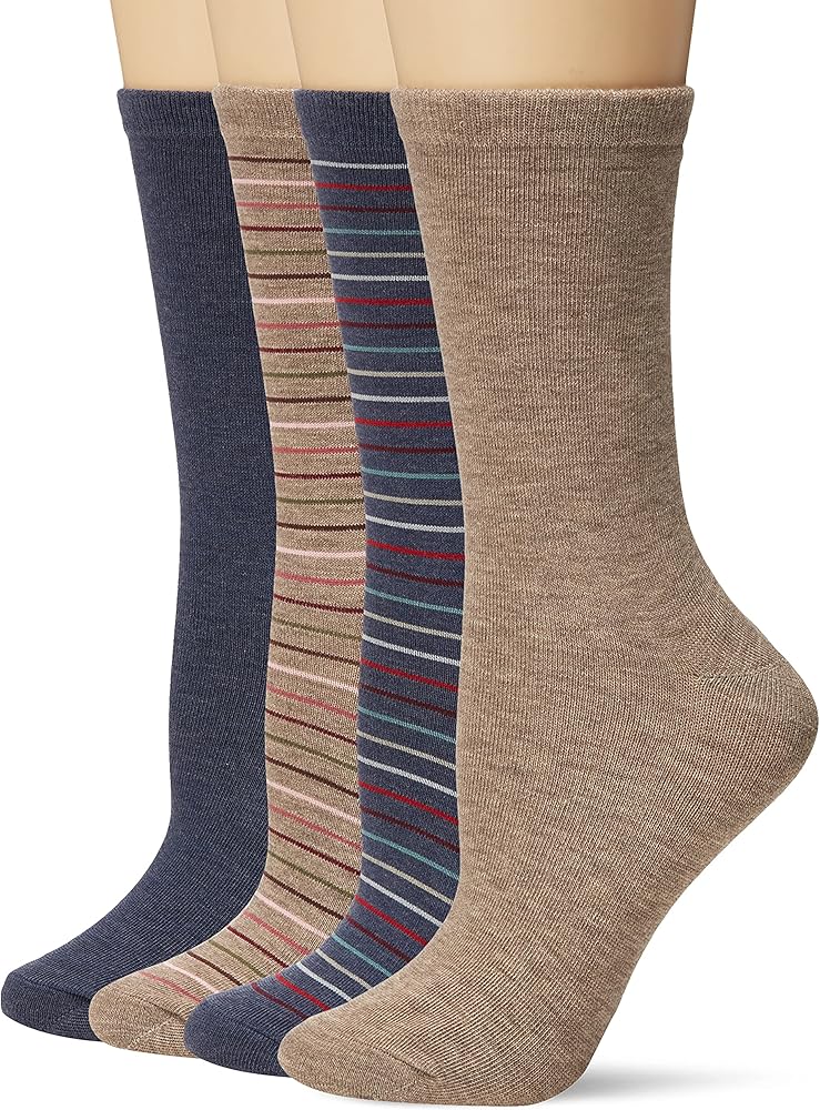 Peds Womens Solids And Stripes Crew Socks, 4-Pairs