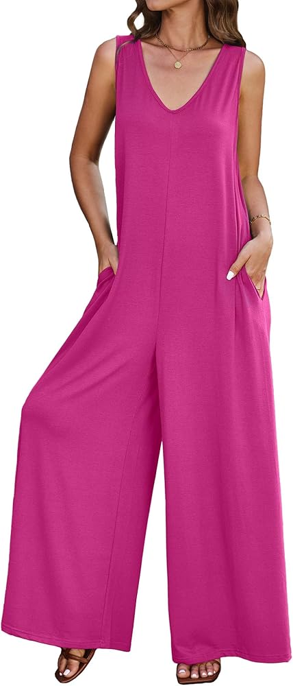 luvamia Jumpsuits for Women Causal Sleeveless Wide Leg Overall Jumpsuit Baggy Loose Onesie Jumpers With Pockets Lounge