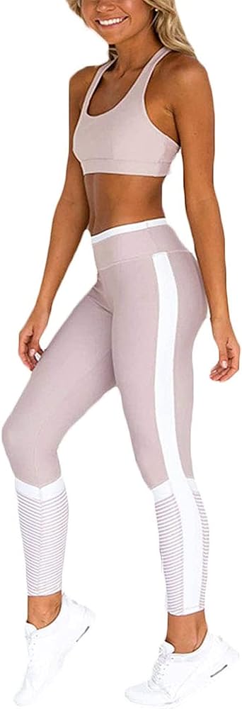 Women Workout Sets 2 Pieces Suits High Waisted Yoga Leggings with Stretch Sports Bra Gym Tracksuits Active Set