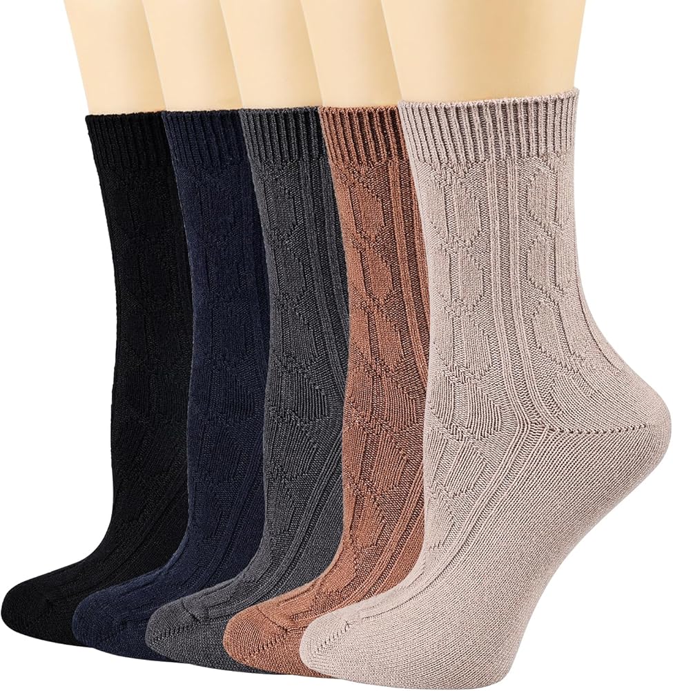 Mcool Mary Womens Crew Socks,Retro Casual Knit Cotton Comfy Breathable Dress Socks for Ladies 5 Pairs