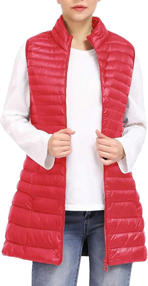 ELFJOY Long Puffer Vest Women Winter Ultra Light Long Down Vest with Stand Collar Black Womens Vests Outerwear