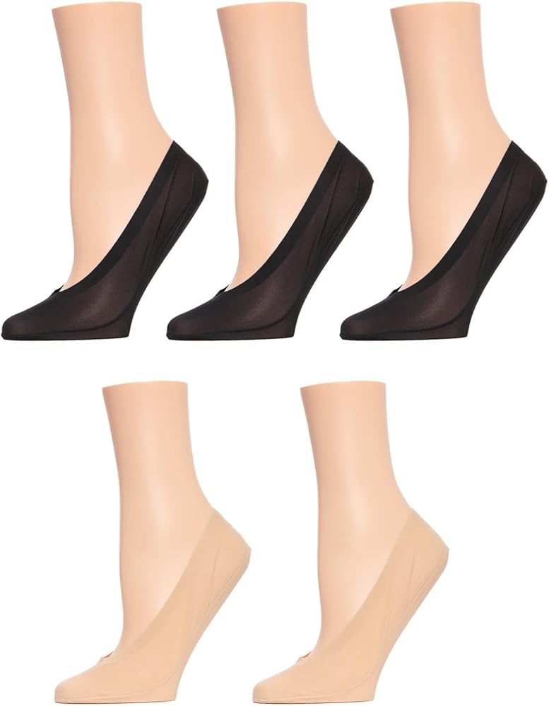 MeMoi Women's 5 Pair Pack Cotton Blend Fine Edge No Show Liner Socks