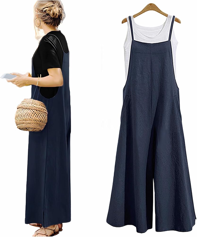 Women's Jumpsuits Casual Long Rompers Wide Leg Baggy Bibs Overalls Pants S-5XL