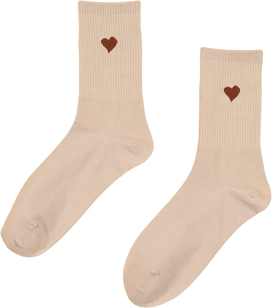 SHENHE Women's Heart Print Mid Calf Crew Socks Ribbed Knit Dress Boot Socks