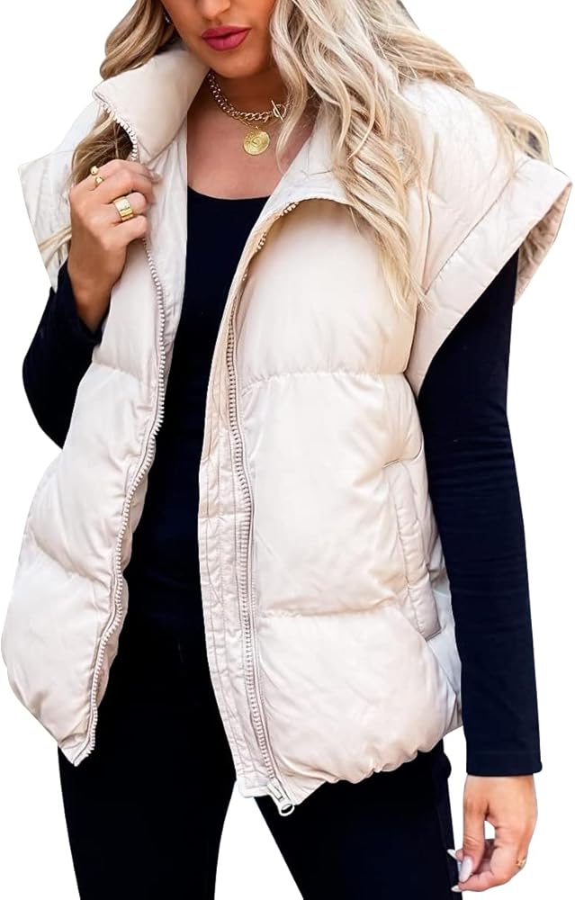 Niceyi Women's Quilted Puff Vest Short Sleeve Zipper Waistcoat Outerwear Padded Jacket Winter Coat with Pockets