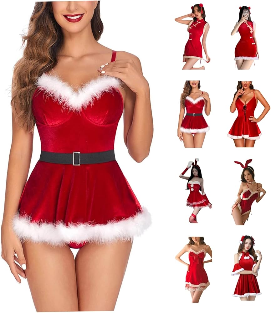 Women's Sexy Outfit Santa Christmas Lingerie Set Babydoll Chemises Sleepwear Lingerie, S-3XL