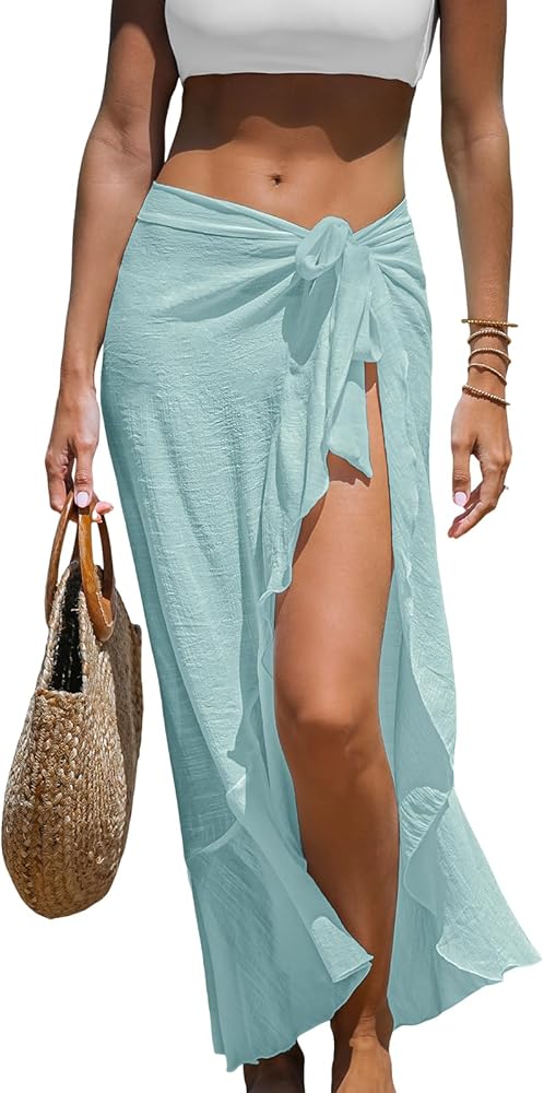 CUPSHE Women's Sarong Cover Ups Swimsuit Wrap Skirt Self Tie Beach Cover Up Ruffle Wraps One Size