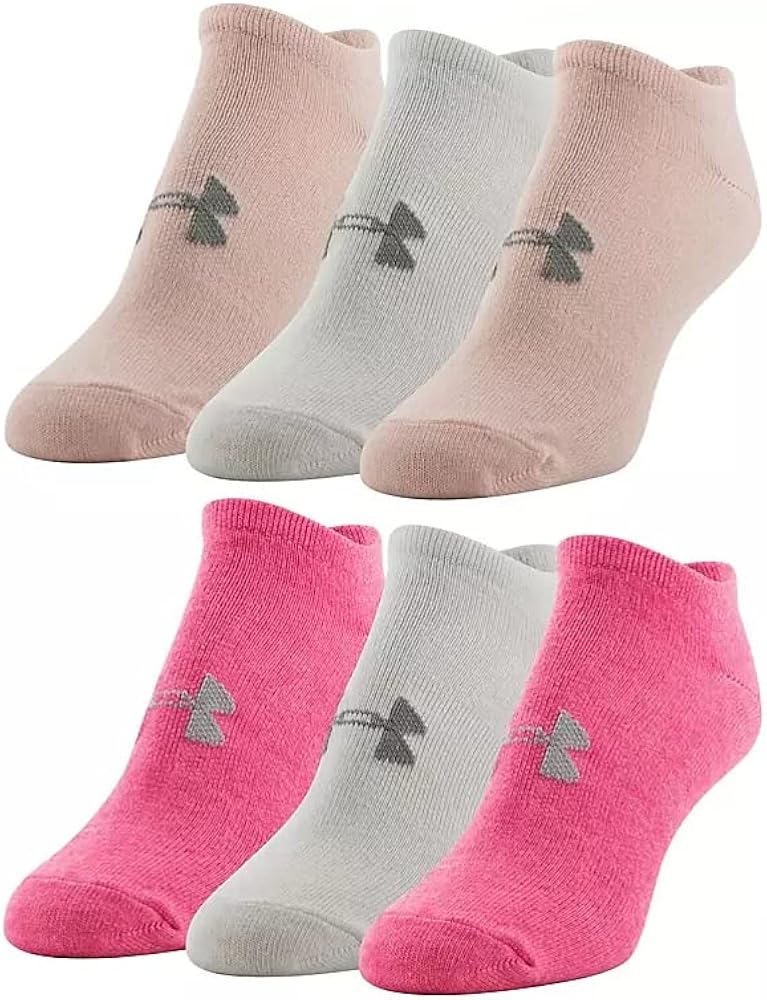 Under Armour Women's 6 Pair Essential Cotton No Show Socks, Medium, Ballet Pink