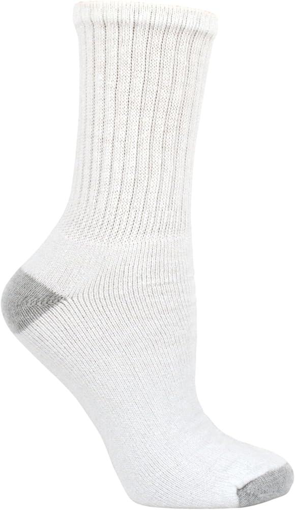 Fruit of the Loom Women's 6 Pack Core Crew Socks, White, Shoe Size: 8-12