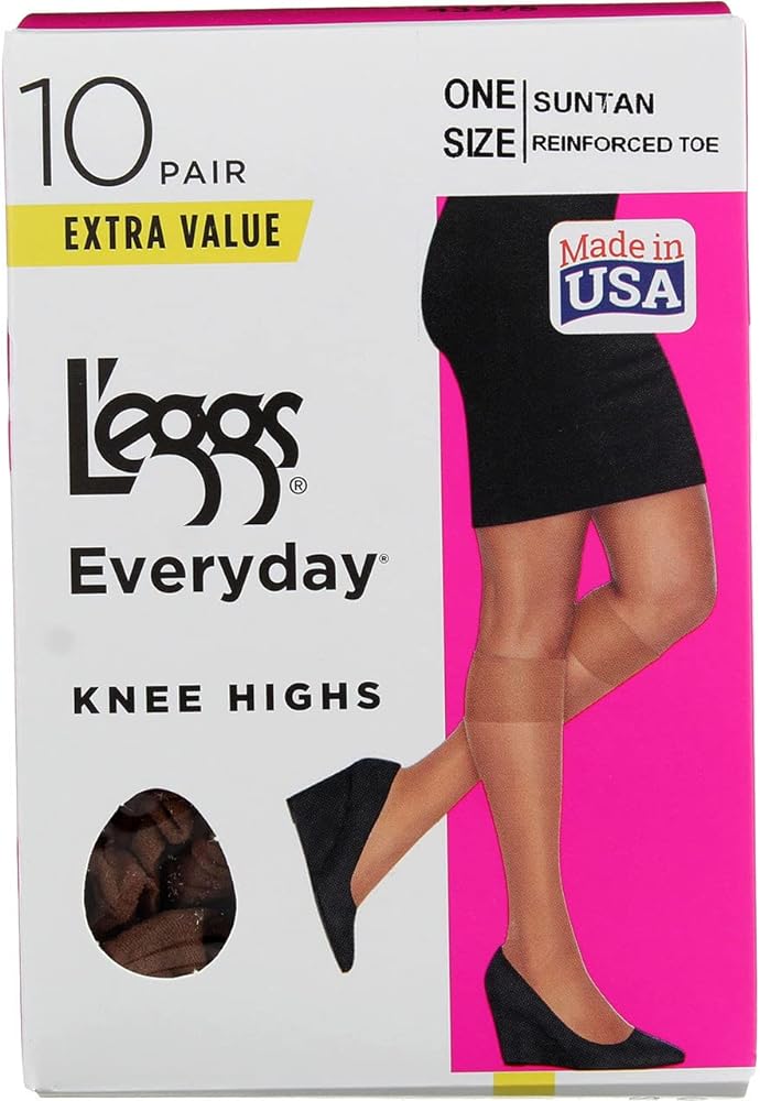 L'eggs womens 10 Pair Everyday Reinforced Toe Knee Highs Pantyhose, Tan, One Size US