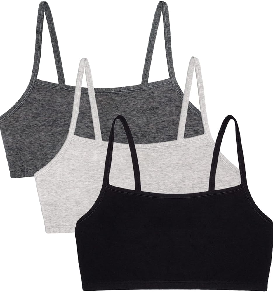 Fruit of the Loom Women's Spaghetti Strap Cotton Pull Over 3 Pack Sports Bra in Fashion Colors