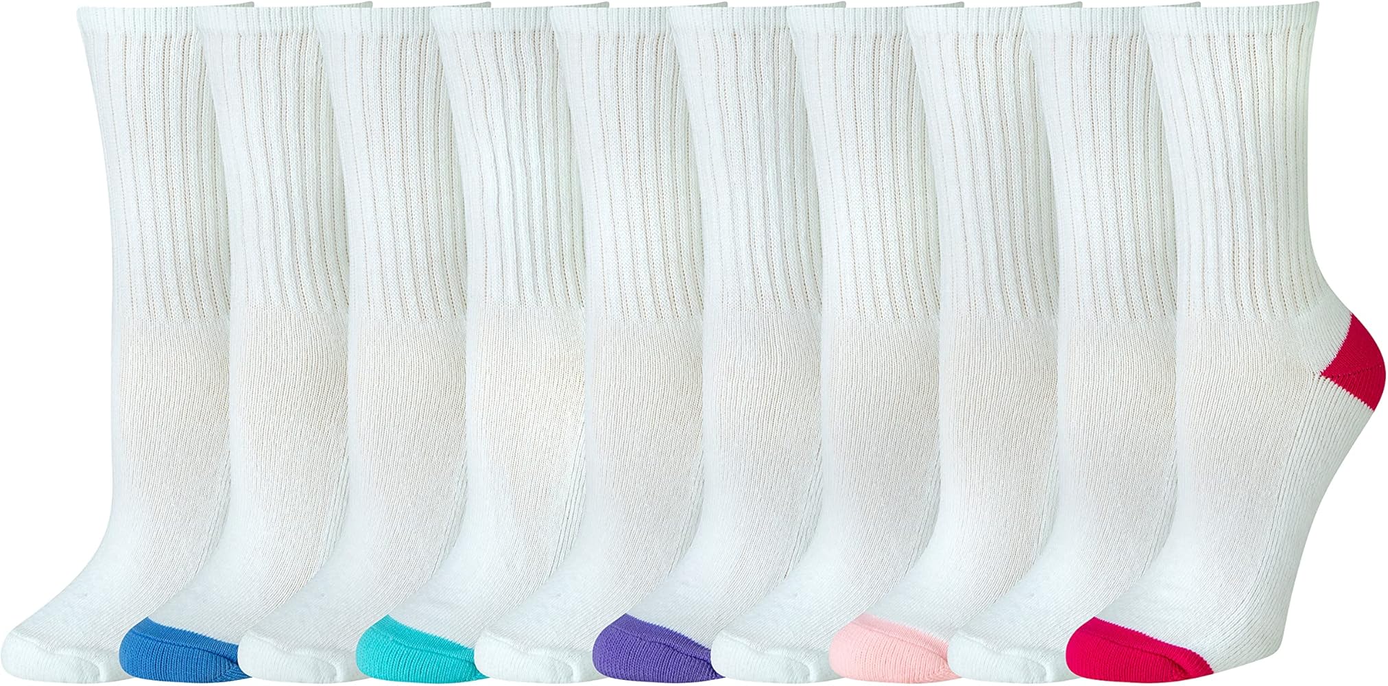 Amazon Essentials Women's Cotton Lightly Cushioned Crew Socks, 10 Pairs