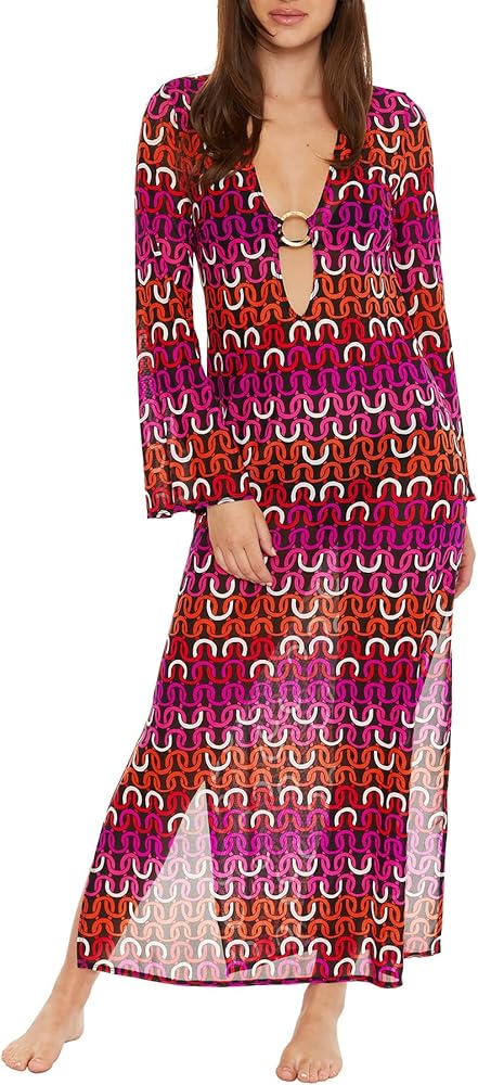 Trina Turk Women's Standard Echo Mesh Maxi Dress, Casual, Loose Long Sleeve, Beach Cover Ups