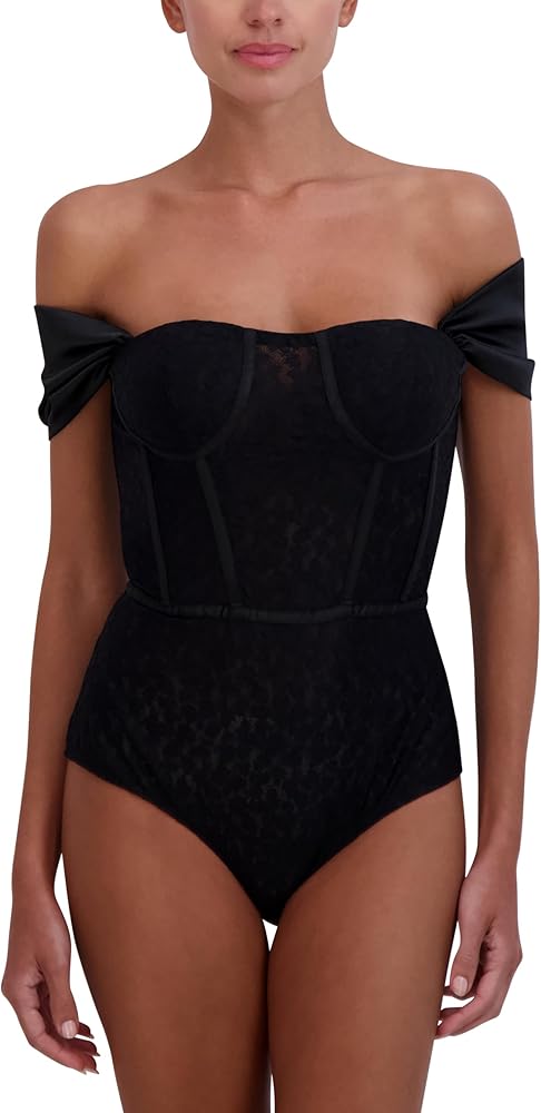 BCBGMAXAZRIA Womens Off Shoulder Sweetheart Neck Bodysuit