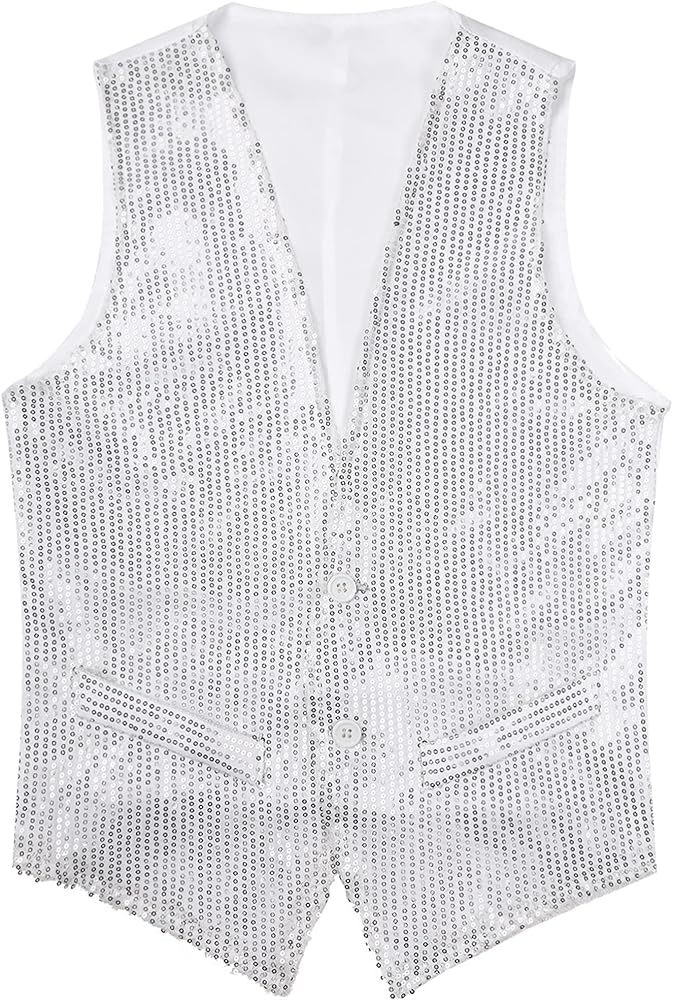 Women's Sparkle Sequins Waistcoat Open Front Jacket Sleeveless Coat Vest Tops