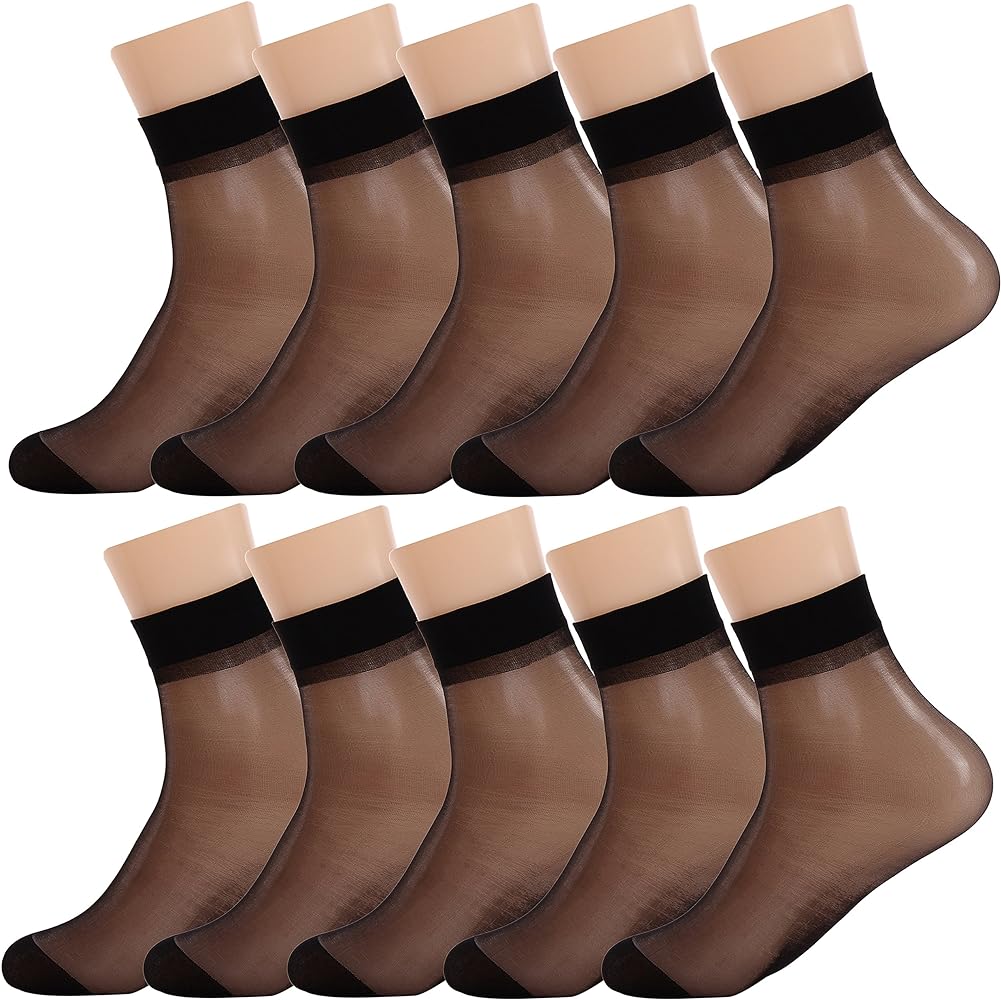 BONAS Women Sheer Socks 10 Pairs Ankle High Soft Crystal Silky Hosiery Office