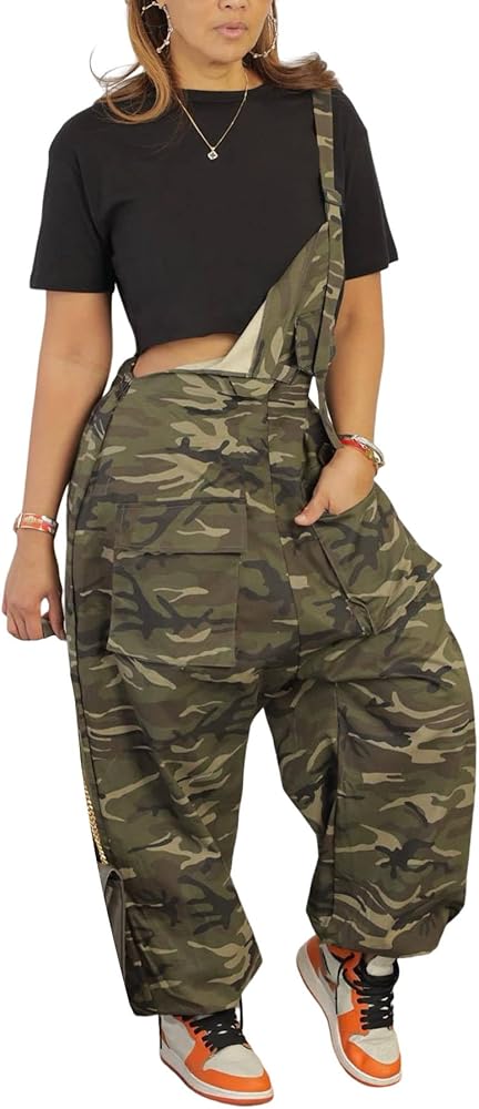 LETSVDO Womens Casual Demin Harem Jumpsuit Plus Size Camo Spaghetti Strap Sleeveless Wide Leg Baggy Overalls Romper Pants