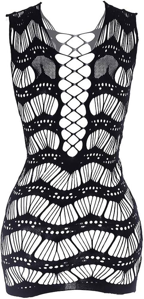 Women Fishnet Lingerie See Through Sleepwear One Piece V-Neck Babydoll Mini Dress One Size