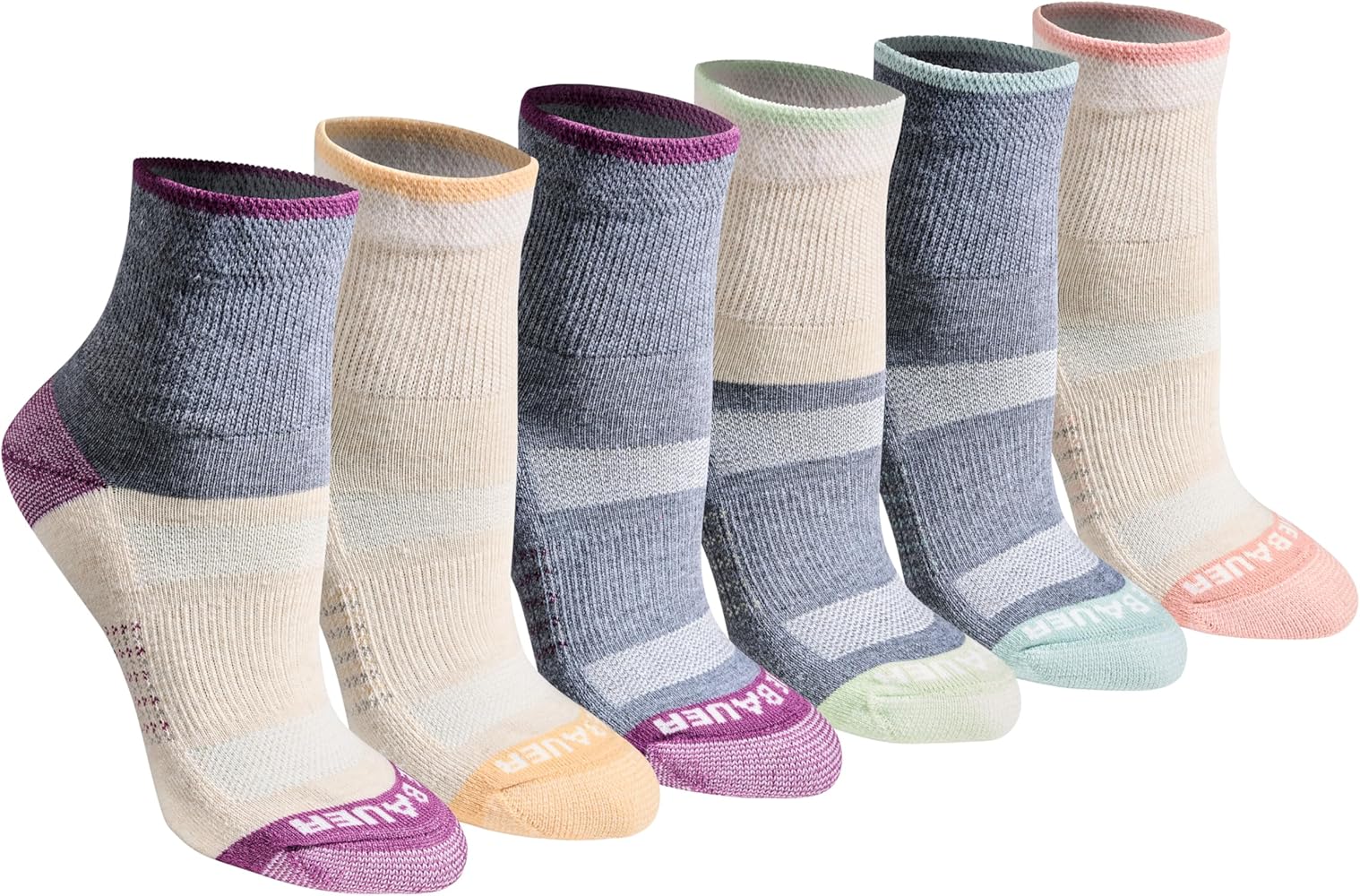 Eddie Bauer Women's Dura Dri Moisture Control Quarter Socks, Oatmeal Assorted (6 Pairs), Medium