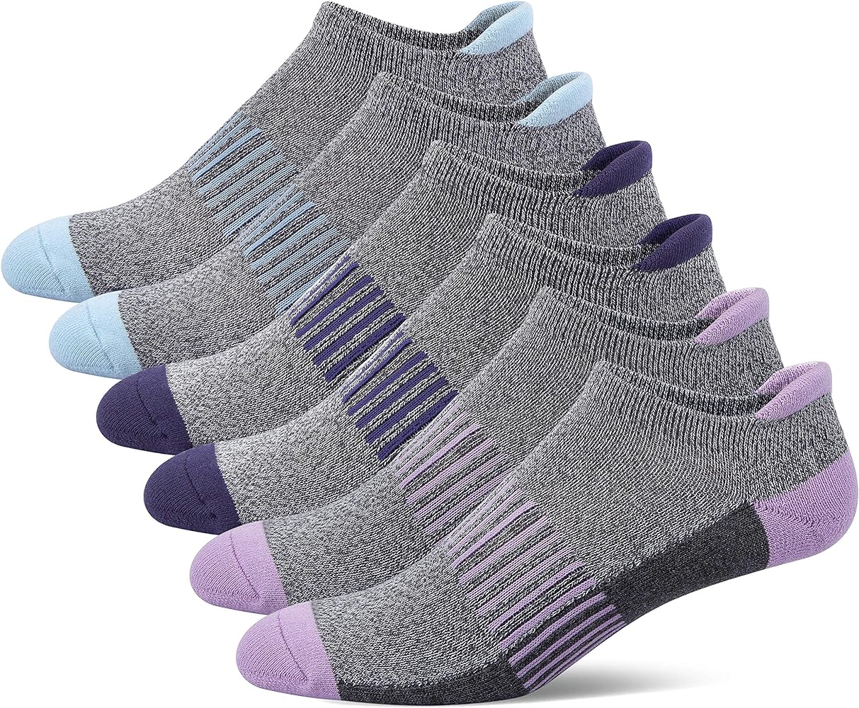 Women's Athletic Ankle Socks with Heel Tab, Premium Cotton, Soft Cushion, Reinforced Toe, Arch Support, Pack of 6