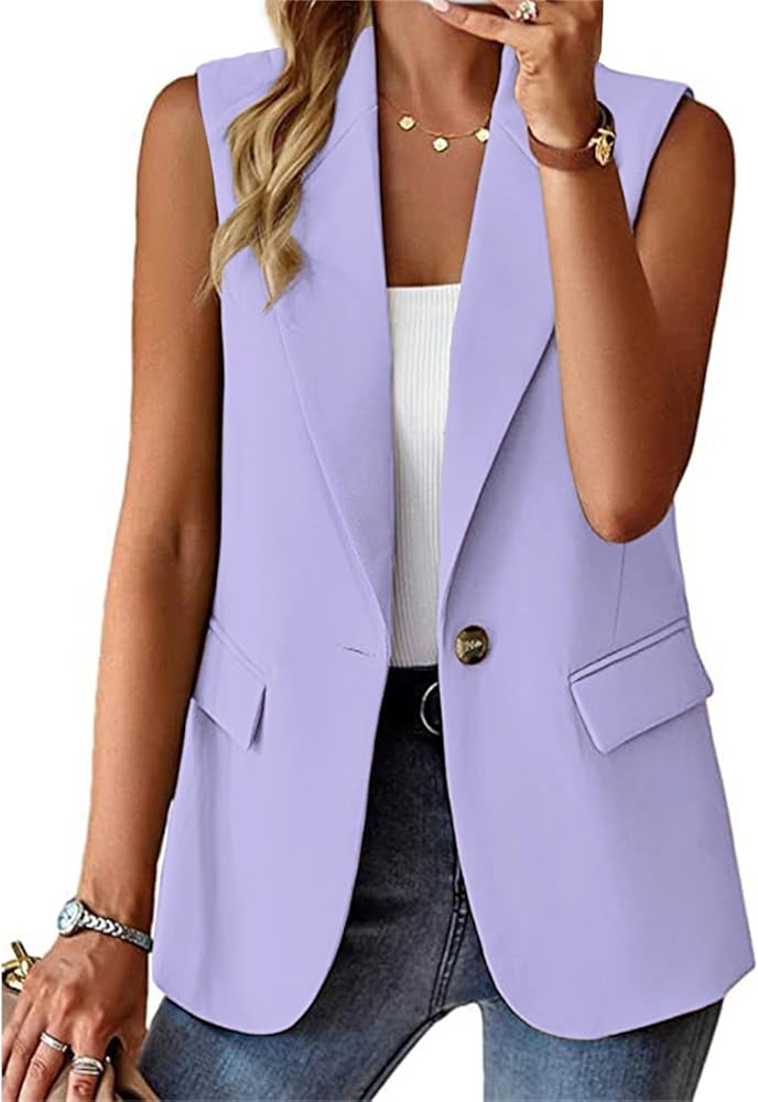 Sleeveless Blazer Jackets for Women Summer 2024 Fashion Casual Lightweight Open Front Work Office Blazer Vest with Pockets